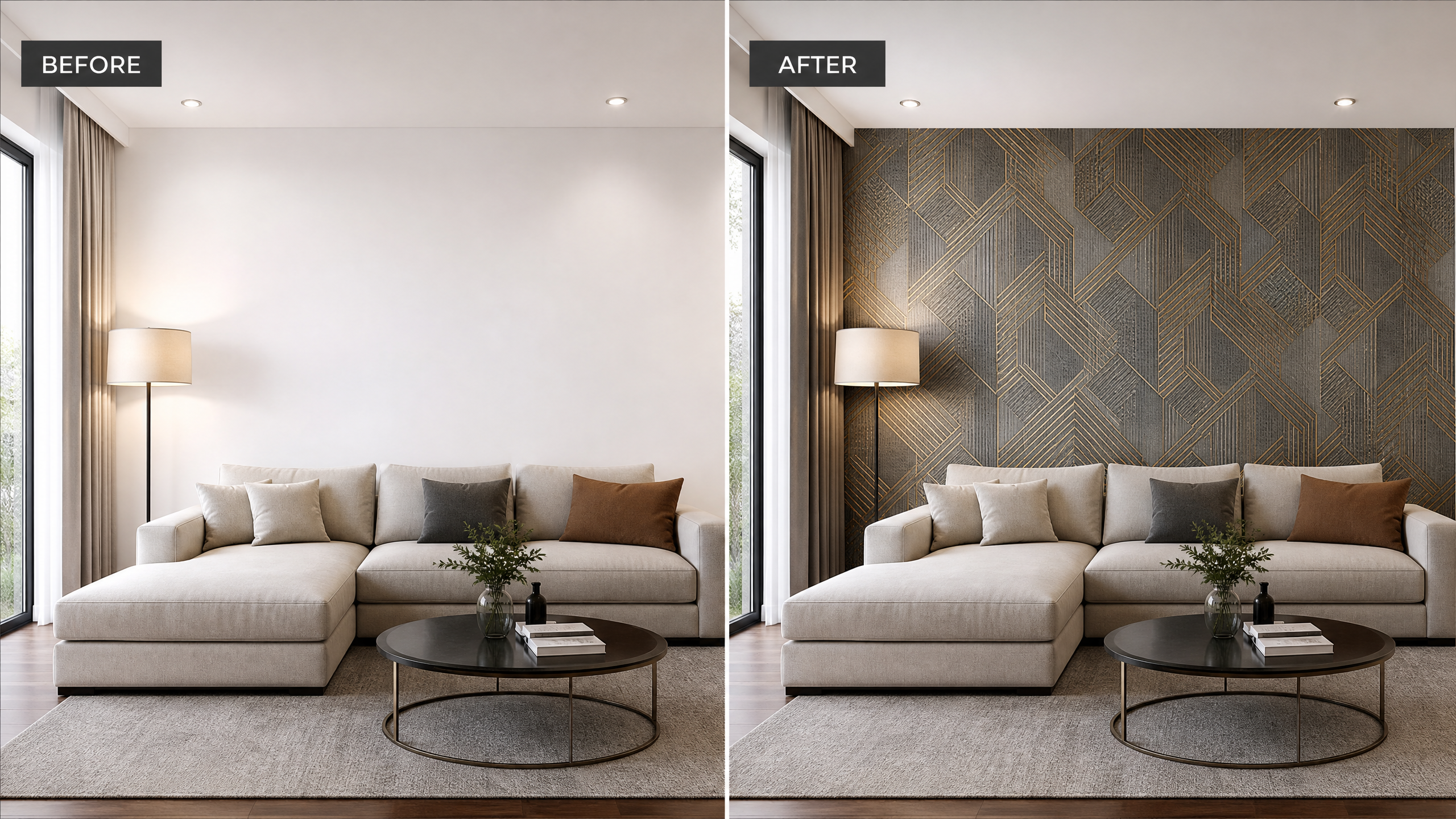 Before and after wallpaper installation